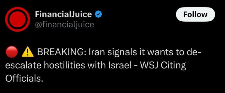 Iran signals it wants to de-escalate hostilities with Israel (WSJ)