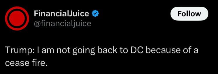 Trump: “I am not going back to DC because of a cease fire.”